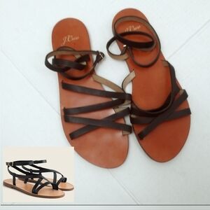J.Crew Vachetta 10 Black/Brown Leather Gianna Sandals Gladiator Casual